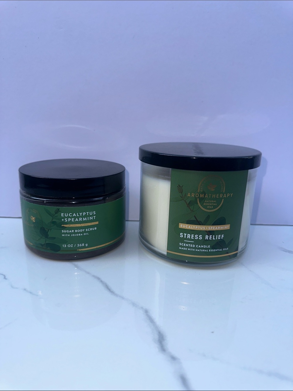 Aromatherapy Eucalyptus + Spearmint Sugar Body Scrub & Candle - Green